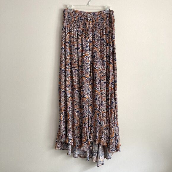 Rachel Zoe Womens Paisley Print Smocked Waist Maxi Skirt Sz Large Boho Indie - Picture 1 of 11